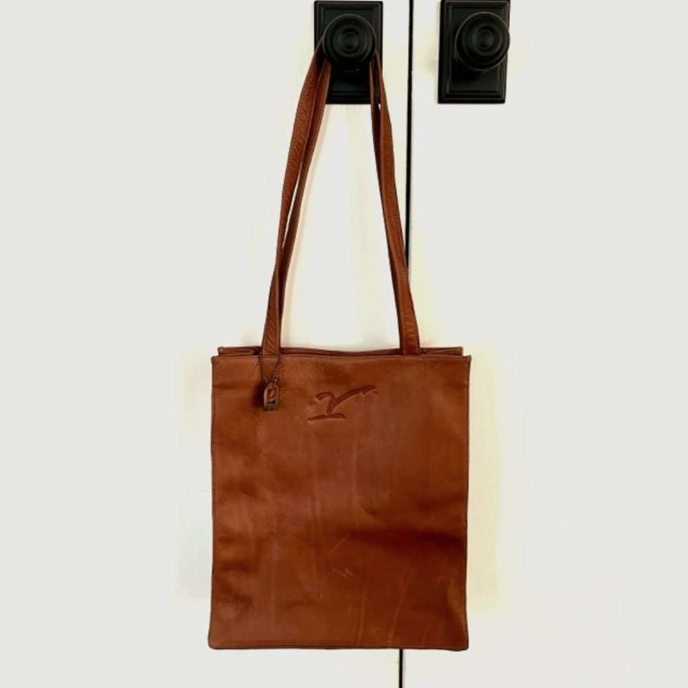 Piel Leather Brown Tablet Tote Handbag